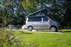 VW campervan in the summer sun at Lanefoot Farm Campsite